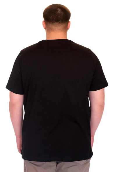 Mode XL Büyük Beden Erkek T-Shirt Bisiklet Yaka TIGER Baskılı U25007 Siyah - Resim 3