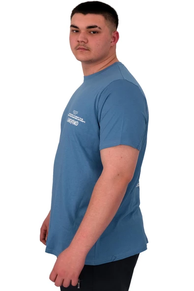 Mode XL Büyük Beden Erkek T-Shirt Bisiklet Yaka Compaes U25021 Mavi - Resim 5