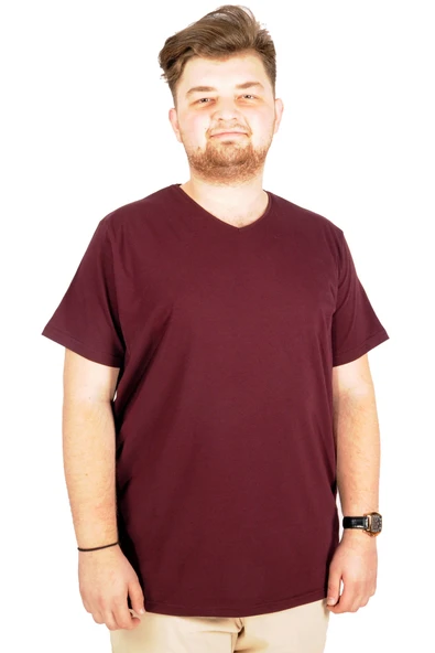 Mode XL Büyük Beden T-Shirt V Yaka Likralı 20150 Mürdüm ürün görseli 1