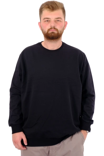 Mode XL Büyük Beden Erkek Basic Sweatshirt Bisiklet Yaka Recycle B24529 Siyah ürün görseli