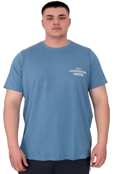 Mode XL Büyük Beden Erkek T-Shirt Bisiklet Yaka Compaes U25021 Mavi ürün görseli