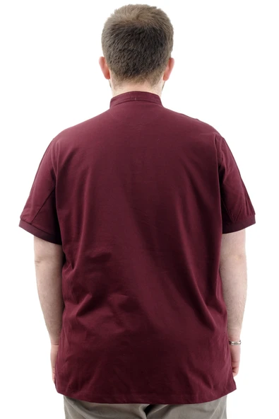 Mode XL Büyük Beden Erkek Tişört Düğmeli Hakim Yaka T-Shirt U24339 Mürdüm - Resim 4