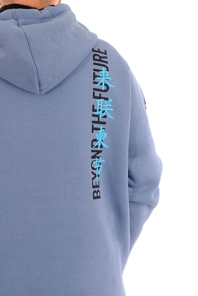 Mode XL Erkek Büyük Beden Fermuarlı Kapüşonlu Sweatshirt FUTURE U24549 Mavi - Resim 5