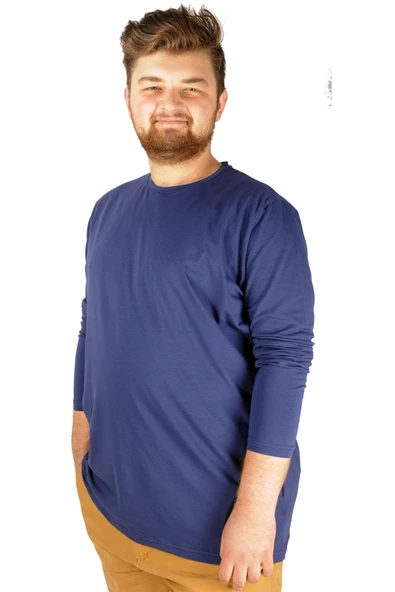 Mode XL Büyük Beden Erkek Tshirt Likralı Bisiklet Yaka 20102 Indigo - Resim 3