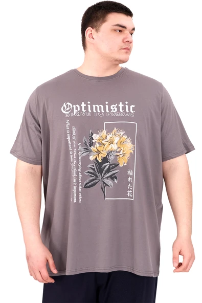Mode XL Büyük Beden Erkek T-Shirt Bisiklet Yaka OPTIMISTIC U25028 Füme ürün görseli