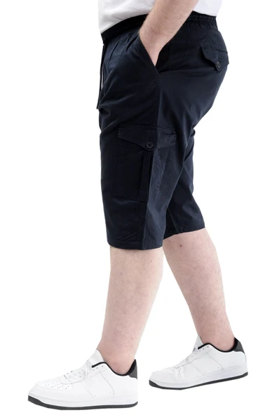 Mode XL Büyük Beden Erkek Kapri Kargo Cepli Beli Bağlamalı VALENCIA 21404 Lacivert - 2