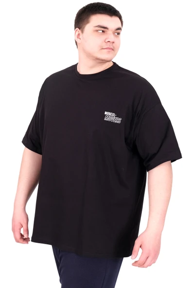 Mode XL Büyük Beden Erkek T-Shirt Bisiklet Yaka FAITH U25030 Siyah ürün görseli