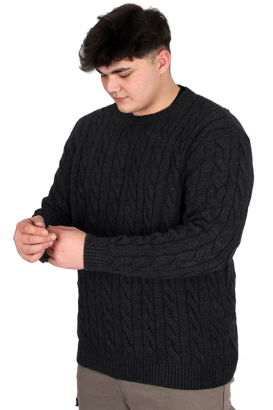 Mode XL Büyük Beden Erkek Kazak Bisiklet Yaka BRAIDED 24211 Antrasit - 3