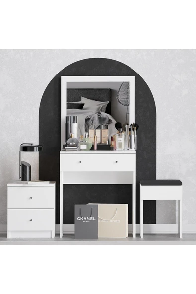 Decormet Nice Makyaj Masası Beyaz - Resim 11