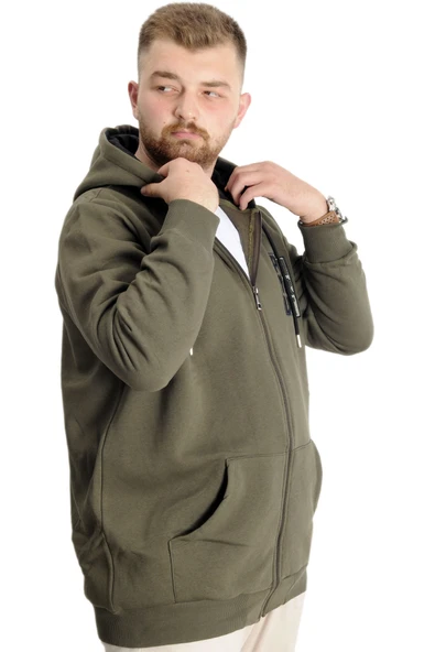 Mode XL Büyük Beden Erkek Sweat Kapşon Push Your Limit 23543 Haki - Resim 3