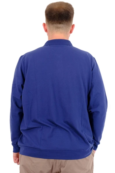 Mode XL Büyük Beden Erkek Polo Yaka Sweatshirt Nakışlı U24340 İndigo - Resim 4