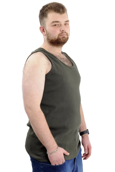 Mode XL Büyük Beden Erkek Kolsuz Atlet 6341 Haki - 3