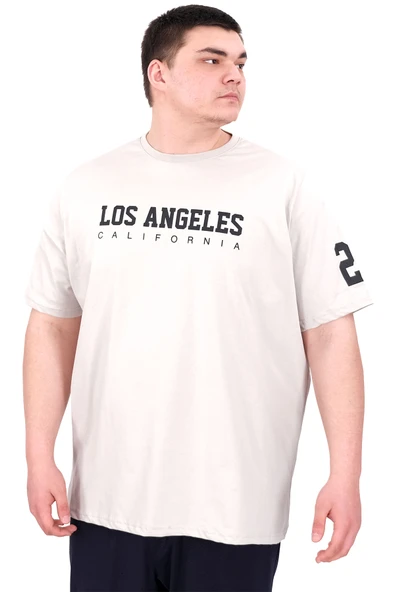 Mode XL Büyük Beden Erkek Baskılı T-Shirt Los Angeles U25031 Gri ürün görseli