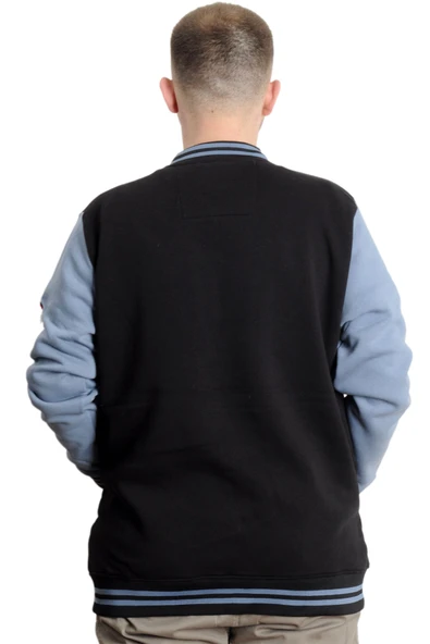 Mode XL Büyük Beden Erkek Kolej Mont Fermuarlı Nakışlı Ceket 23633 Siyah-İndigo - 4