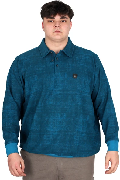 Mode XL Büyük Beden Erkek Polo Yaka Sweatshirt Baskılı Selanik U24440 Turkuaz ürün görseli 1