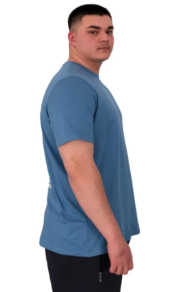 Mode XL Büyük Beden Erkek T-Shirt Bisiklet Yaka Compaes U25021 Mavi - Resim 2