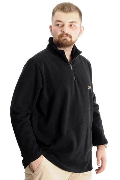 Mode XL Büyük Beden  Sweat Dik Yaka Selanik Fermuarlı 23548 Lacivert - Resim 3