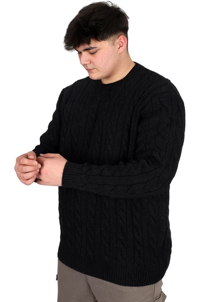 Mode XL Büyük Beden Erkek Kazak Bisiklet Yaka BRAIDED 24211 Siyah - 2