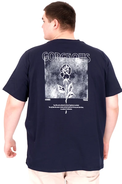 Mode XL Büyük Beden Erkek T-Shirt Bisiklet Yaka GORGEUS U25022 Lacivert - Resim 2
