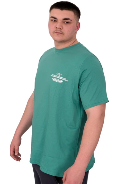 Mode XL Büyük Beden Erkek T-Shirt Bisiklet Yaka Compaes U25021 Çağla - Resim 4