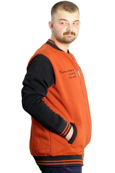Mode XL Büyük Beden Erkek Kolej Mont Baskılı Ceket 23631 Tarçın - 3