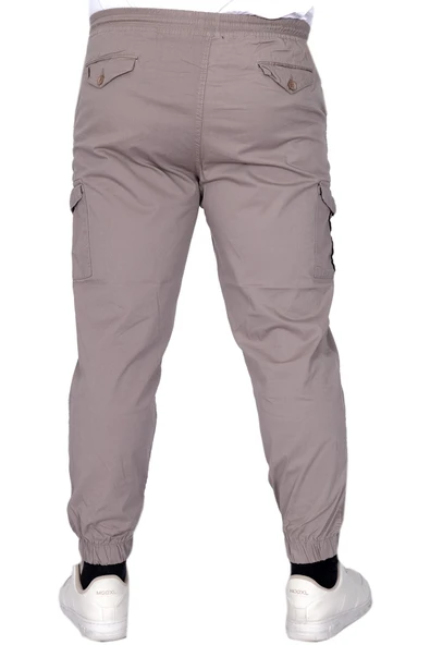 Mode XL Büyük Beden Erkek Pantolon Keten Kargo Jogger 21911 Taş Rengi - 3