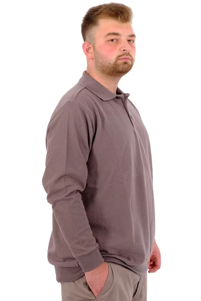 Mode XL Büyük Beden Erkek Sweat Polo Yaka Selanik Nakışlı 20440 Gri - Resim 7