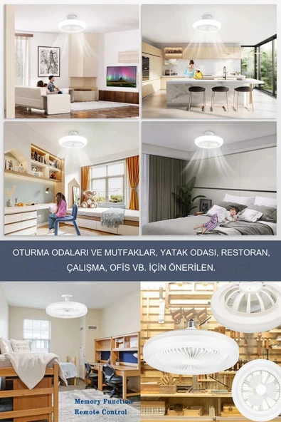 Yeni Nesil E27 Duylu Kumandalı Tavan Vantilatörlü Led Lamba 3 Hız Ayarı ve 3 Renk Ayarı - 4