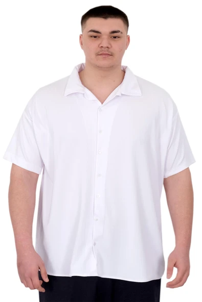 Mode XL Büyük Beden Erkek Gömlek Apas Yaka Şerit Desen Jakar U24382 Beyaz ürün görseli