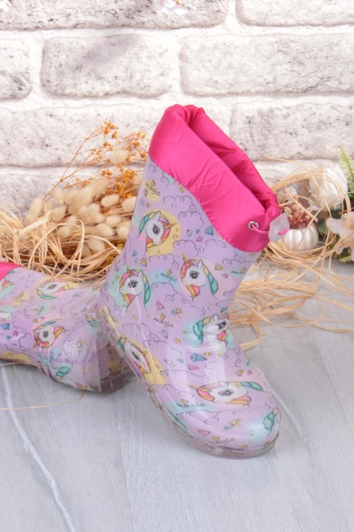 Fort 7061 Pembe Uniko Figürlü İçi Peluşlu Su Geçirmez Kız Çocuk Kar Yağmur Çizmesi - Resim 5