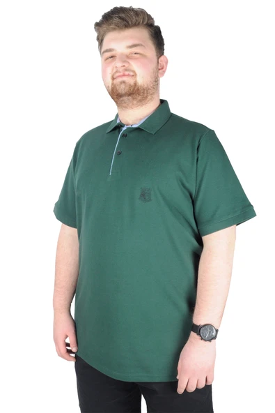 Mode XL Battal Beden Erkek Tshirt Polo Yaka Nakışlı Klasik Pike 20553 Nefti ürün görseli