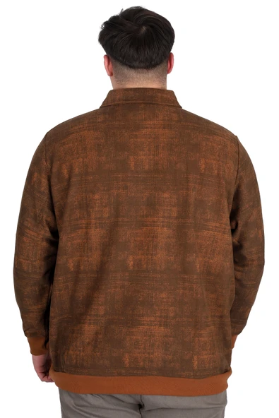 Mode XL Büyük Beden Erkek Polo Yaka Sweatshirt Baskılı Selanik U24440 Hardal - 3