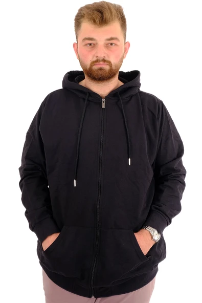 Mode XL Büyük Beden Erkek Sweatshirt Kapüşonlu Fermuarlı Recycle B24547 Siyah ürün görseli