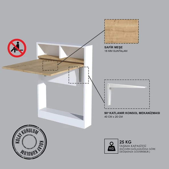 Decormet Bracked Çok Fonksiyonlu Masa Safir Meşe - Resim 9