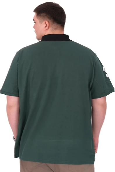 Mode XL Büyük Beden Erkek T-Shirt Polo Yaka Nakış Detaylı U25311 Nefti - Resim 3