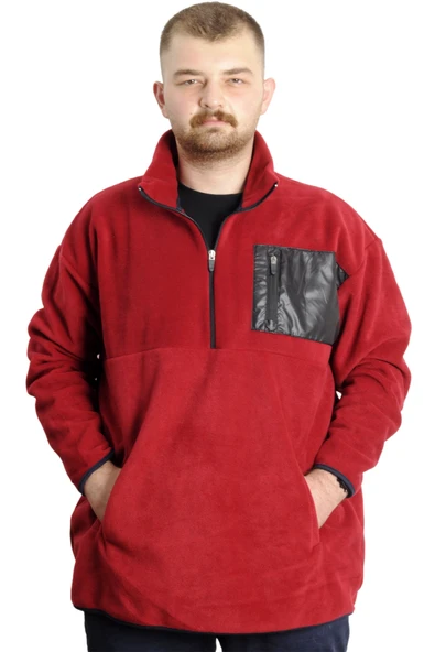 Mode XL Büyük Beden Erkek Sweat Yarım Fermuarlı Garnili Polar 23552 Bordo ürün görseli 1