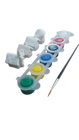 Ehobici Taş Boyama Seti Kış Evleri 6 Renk Akrilik Boya 5ml + Fırça - 3