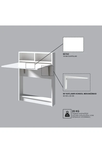 Decormet Bracked Çok Fonksiyonlu Masa Carrara Marble - Resim 12