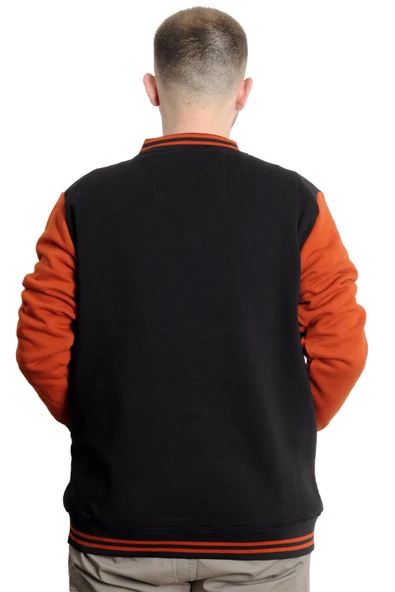 Mode XL Büyük Beden Erkek Kolej Mont Baskılı Ceket 23631 Siyah - 4
