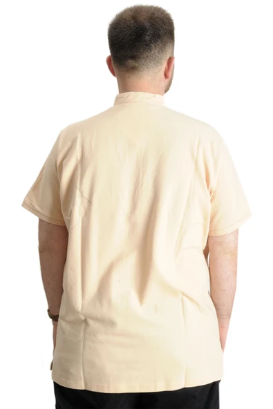 Mode XL Büyük Beden T-Shirt Hakim Yaka Yatching 22327 Bej - Resim 4