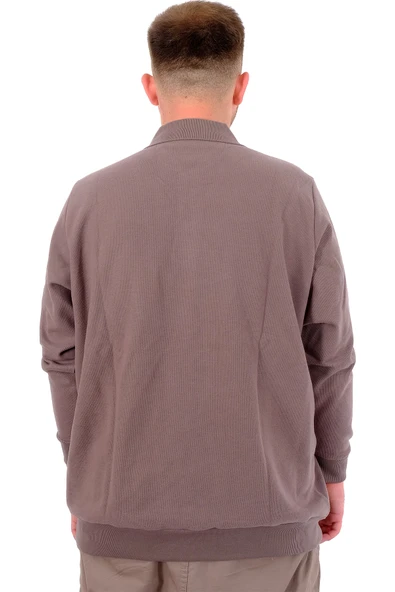 Mode XL Büyük Beden Erkek Sweat Polo Yaka Selanik Nakışlı 20440 Gri - Resim 8