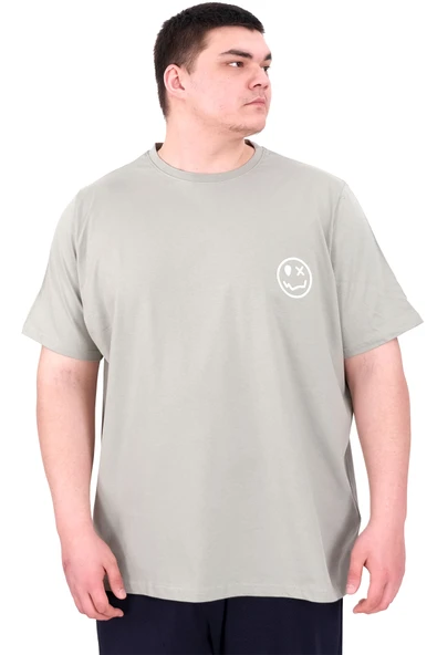 Mode XL Büyük Beden Erkek T-Shirt Bisiklet Yaka GREAT U25024 Çağla ürün görseli 1