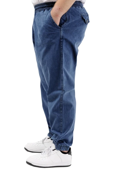 Mode XL Büyük Beden Erkek Pantolon Kot Jogger Lastikli Paça TORONTO 23916 Mavi - 2