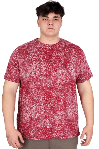 Mode XL Büyük Beden Erkek T-Shirt Bisiklet Yaka Aşındırma Baskı U20037 Bordo ürün görseli