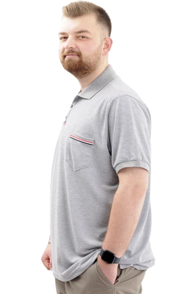 Mode XL Büyük Beden Erkek Polo Yaka Tişört Cepli YIRTMAÇLI U24329 Grimelanj - Resim 2