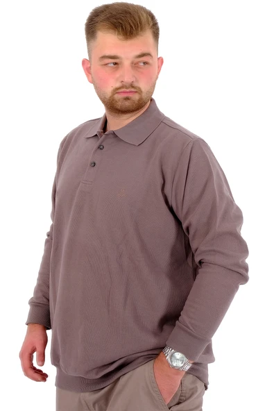 Mode XL Büyük Beden Erkek Sweat Polo Yaka Selanik Nakışlı 20440 Gri - Resim 2