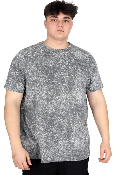 Mode XL Büyük Beden Erkek T-Shirt Bisiklet Yaka Aşındırma Baskı U20037 Antrasit ürün görseli 1