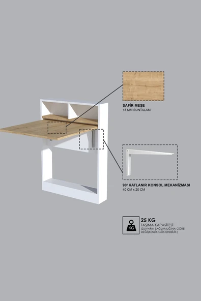 Decormet Bracked Çok Fonksiyonlu Masa Safir Meşe - Resim 5