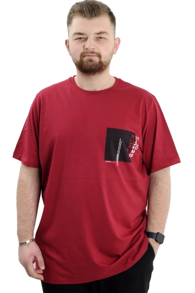 Mode XL Büyük Beden Baskılı Bisiklet Yaka Erkek Tişört REFILL U24044 Bordo ürün görseli