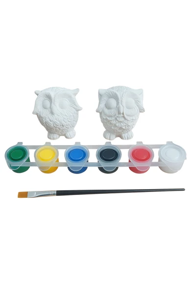 Ehobici Taş Boyama Seti Baykuşlar 6 Renk Akrilik Boya 5ml + Fırça - 3